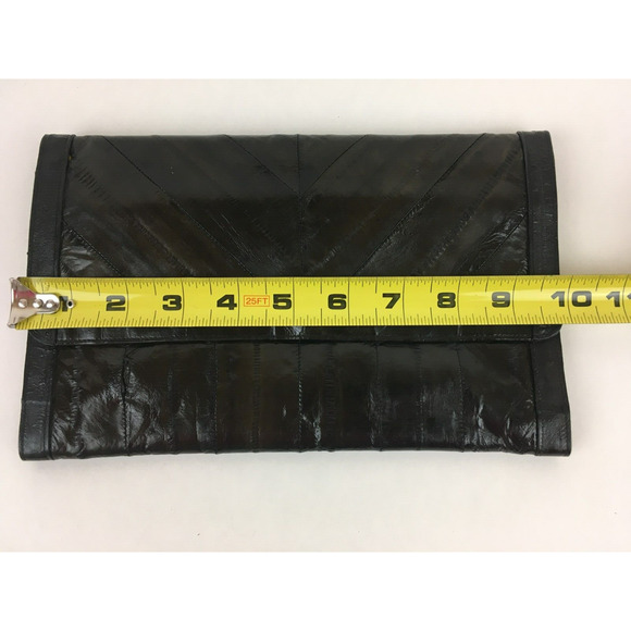 Genuine Brown Eel Skin Vintage Purse 2 zipper compartment magnetic closure - Picture 13 of 13